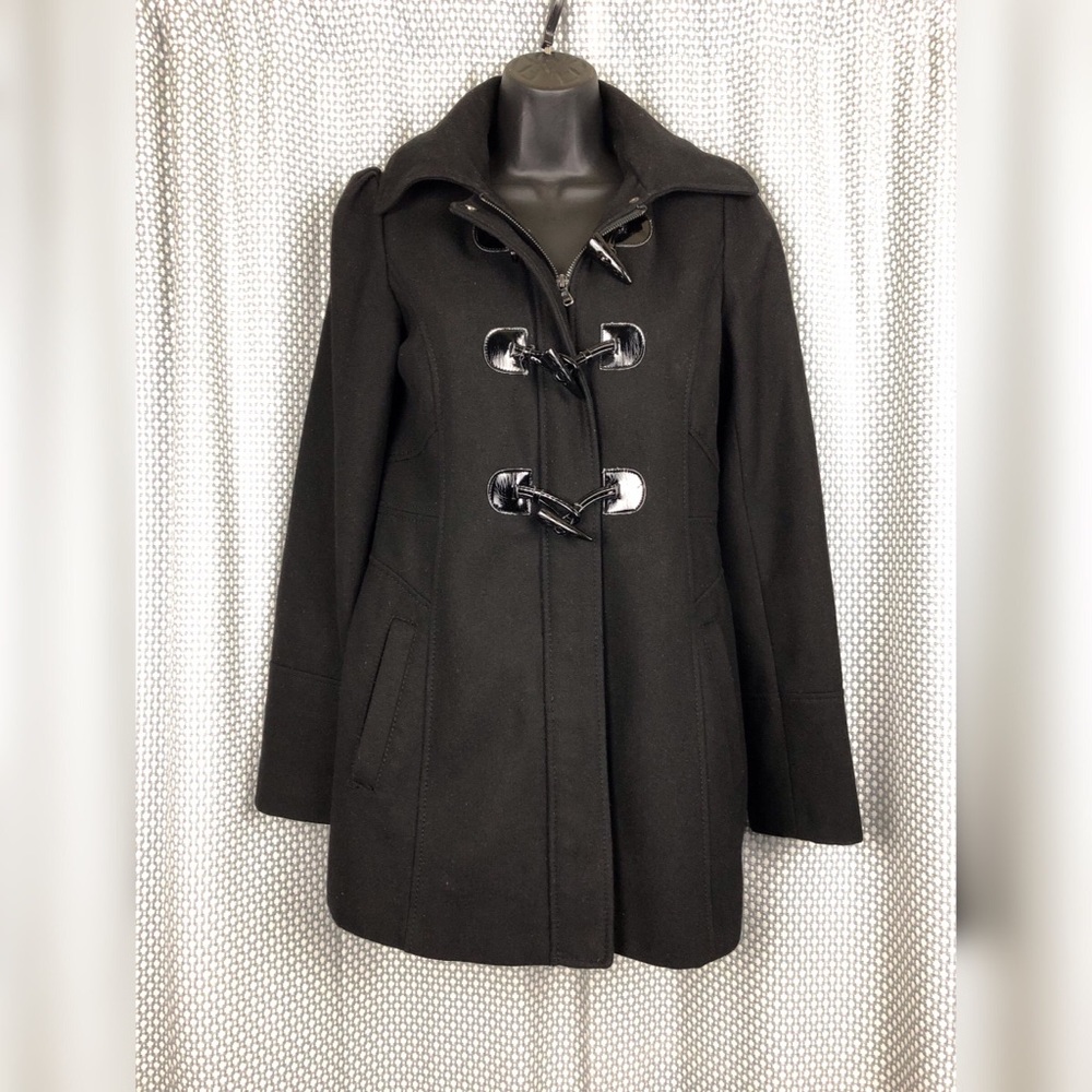 Guess Black Wool Hooded Peacoat Small